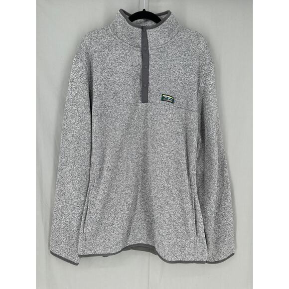 LL Bean Jacket Men XXLT Gray Fleece Pullover Heather Snap Pocket Sweater Outdoor - Picture 1 of 7